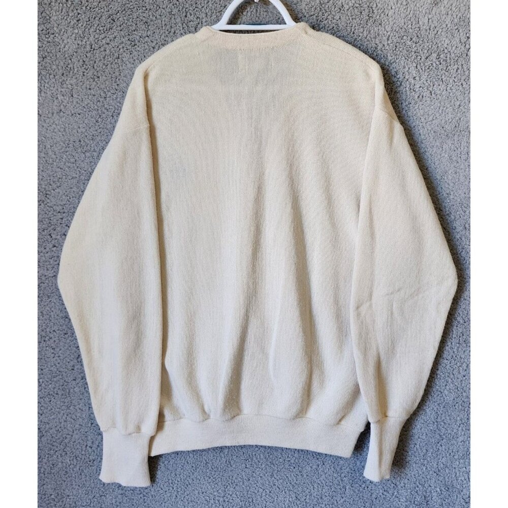 VTG Izod Cream Crest Logo Button Front Cardigan Sweater Size XL USA Made Acrylic - Picture 16 of 16